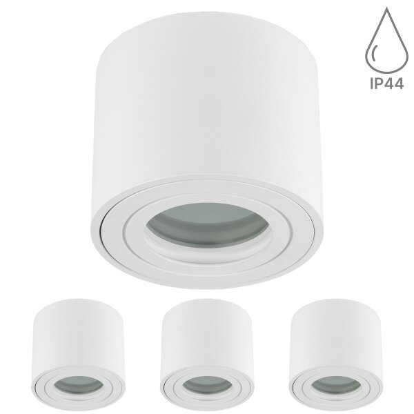 LED Bad Aufbaustrahler IP44 4er Set | Weiß Matt Rund Aluminium | Flach 65mm Deckenspots 230V Aufputz Ø 80mm