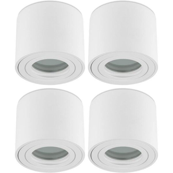 LED Bad Aufbaustrahler IP44 4er Set | Weiß Matt Rund Aluminium | Flach 65mm Deckenspots 230V Aufputz Ø 80mm