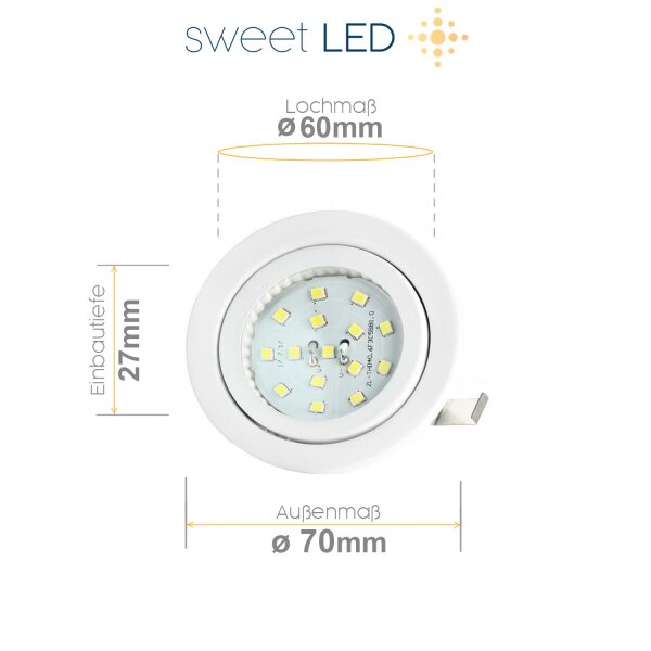 Möbeleinbaustrahler LED - 230V Leuchte Möbel modern - Led Strahler Flach ca. 30 mm Einbautiefe - LED Spots weiß kaltweiß rund - 4er Sparpack