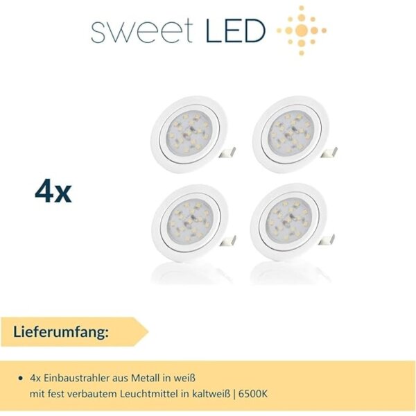Möbeleinbaustrahler LED - 230V Leuchte Möbel modern - Led Strahler Flach ca. 30 mm Einbautiefe - LED Spots weiß kaltweiß rund - 4er Sparpack