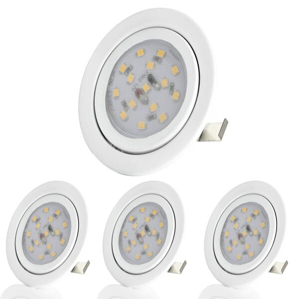 Licht Led Möbel Einbaustrahler 230V - Led Schrankbeleuchtung 3 Watt 68 mm Lochmaß - Led Einbauspots Flach weiß warmweiß - LED Strahler 4er Sparpack