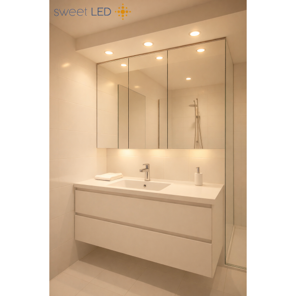 LED IP44 Möbel Einbaustrahler 230V - Möbeleinbauleuchten Led flach ca. 20 mm Einbautiefe - Led Strahler für Bad weiß warmweiß rund - 4er Sparpack