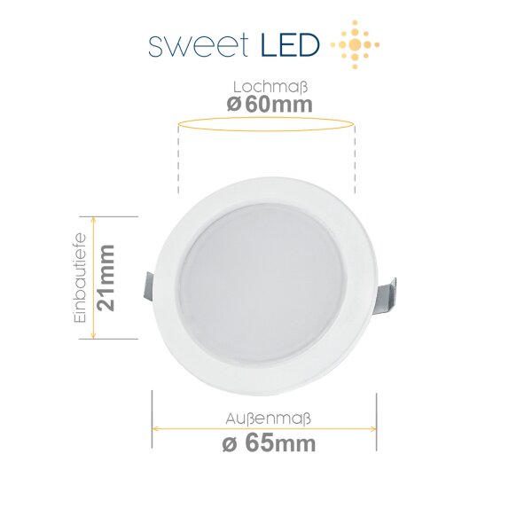 LED IP44 Möbel Einbaustrahler 230V - Möbeleinbauleuchten Led flach ca. 20 mm Einbautiefe - Led Strahler für Bad weiß warmweiß rund - 4er Sparpack