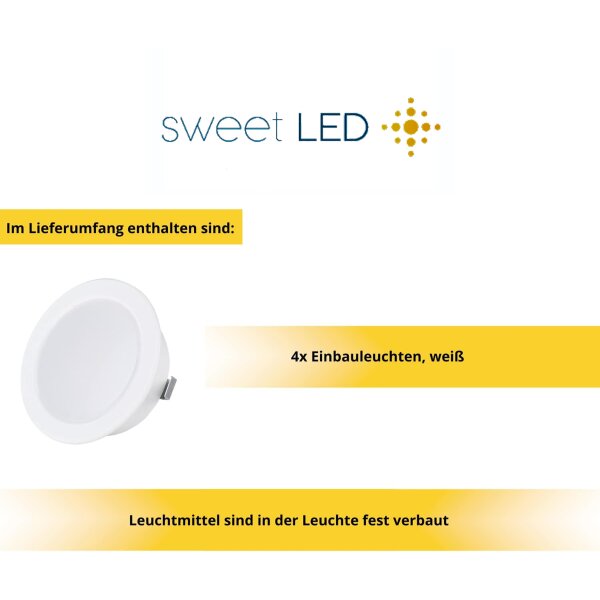 LED IP44 Möbel Einbaustrahler 230V - Möbeleinbauleuchten Led flach ca. 20 mm Einbautiefe - Led Strahler für Bad weiß warmweiß rund - 4er Sparpack