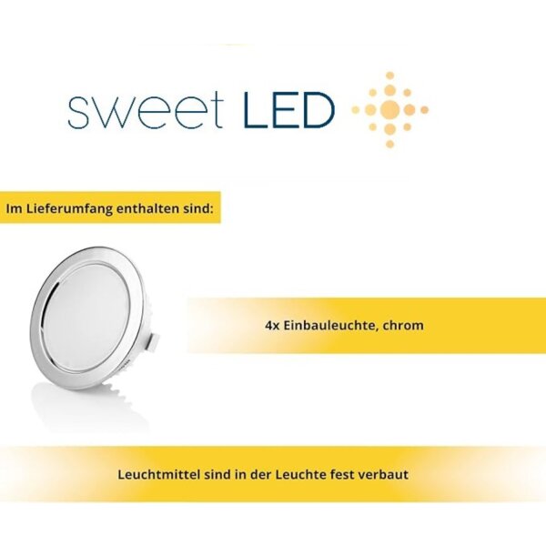 230V Möbel Einbaustrahler LED - Möbeleinbauleuchten Led Ultra Flach für Bad IP44 - Led Strahler rund chromfarbig kaltweiß  - 4er Sparpack