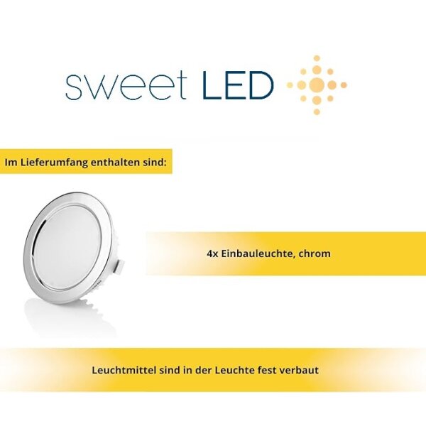 Led Möbel Einbaustrahler 230 Volt - Mini Led Strahler IP44 für Badezimmer - Led Einbauspots Flach chromfarbig warmweiß 60 mm Lochmaß - 4er Sparpack