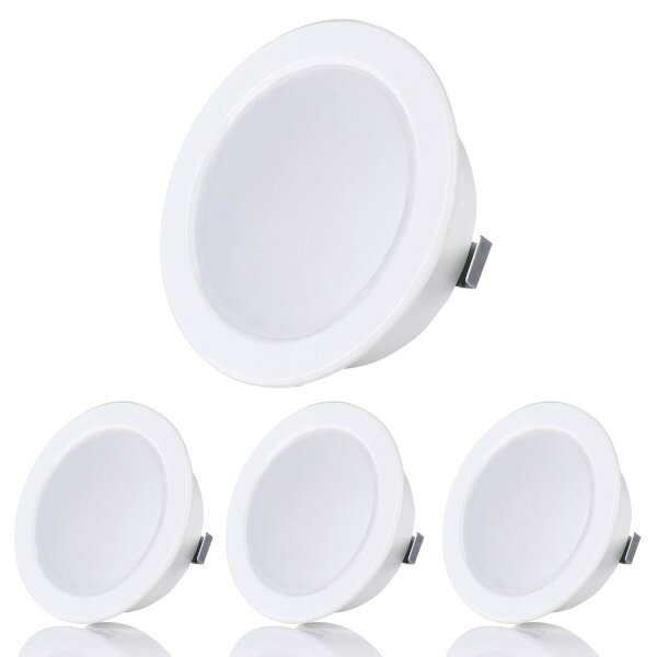 Einbaustrahler LED Möbel 12 Volt - Möbeleinbauleuchten LED Flach ca. 20 mm Einbautiefe - LED Strahler Bad IP44 weiß warmweiß rund - 4er Sparpack