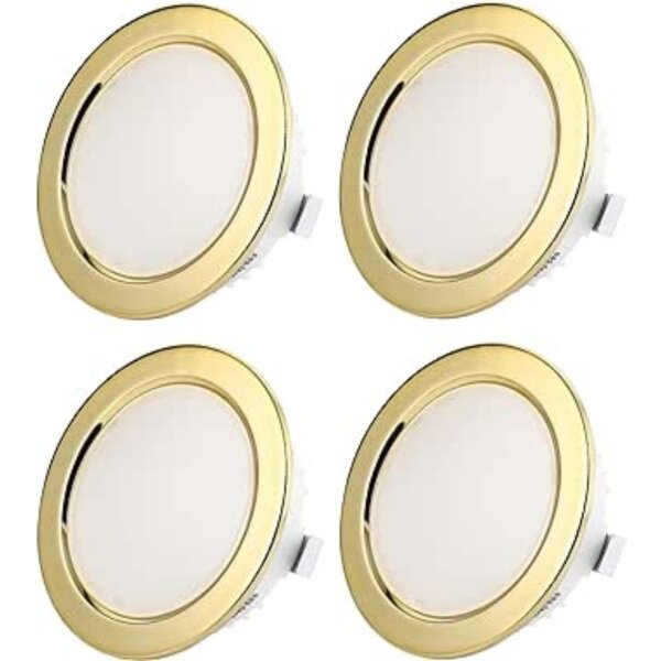 12V Möbel Einbaustrahler LED ultra Flach - LED Einbauspots Bad IP44 60 mm Lochmaß - Led Schrankbeleuchtung rund goldfarbig warmweiß - 4er Sparpack