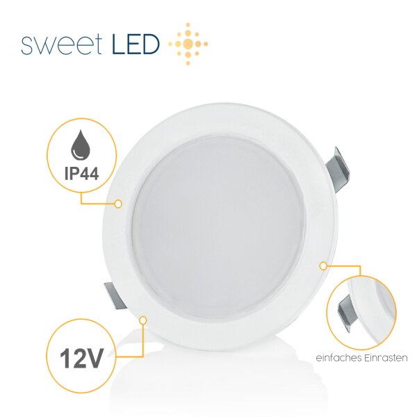 4er Sparpack - LED Möbel Einbaustrahler 12V - LED Einbauspots Badezimmer IP44 - Möbeleinbauleuchten Led Flach rund weiß kaltweiß ca. 20 mm Einbautiefe