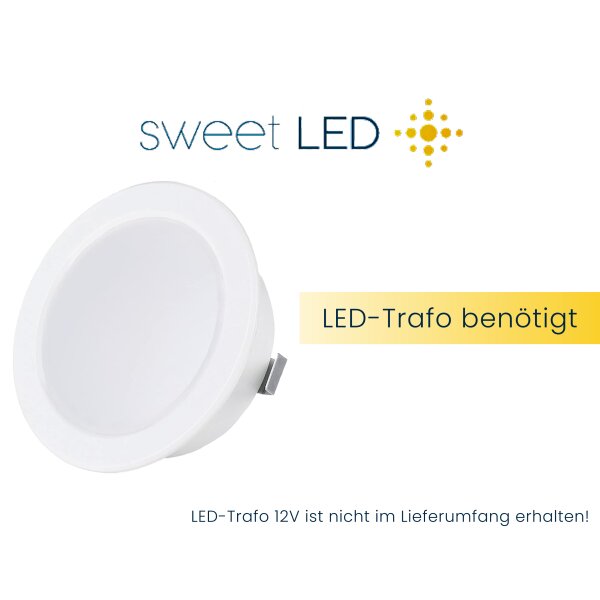 4er Sparpack - LED Möbel Einbaustrahler 12V - LED Einbauspots Badezimmer IP44 - Möbeleinbauleuchten Led Flach rund weiß kaltweiß ca. 20 mm Einbautiefe