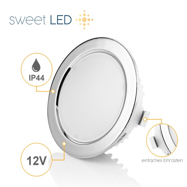 Sparpack Möbel Einbaustrahler - Led Strahler 12V Bad IP44 - Möbeleinbauleuchten Led Flach Chromfarbig Kaltweiß 3.5 Watt