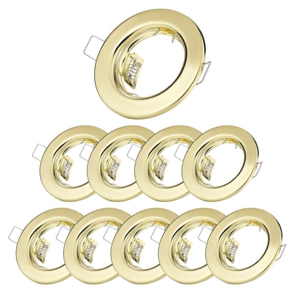 10er SET Einbaurahmen ohne Leuchtmittel - LED Einbaustrahler Rund Goldfarbig GU10 - Led einbauspot 230V - Sparpack