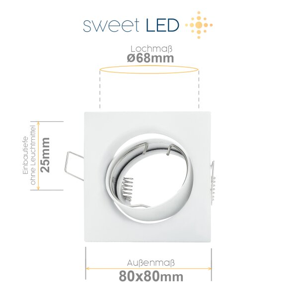Einbaurahmen Eckig Weiß Schwenkbar - 230V Deckenspots LED Wohnzimmer 68 mm Lochmaß - LED Einbaustrahler 10er Sparpack