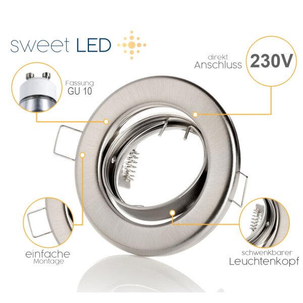 LED Einbaustrahler 10er Set 230V GU10 Chrom | Decken Spots
