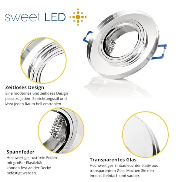 LED Einbaustrahler Glas Schwenkbar | 12er Set GU10 Flach Rund