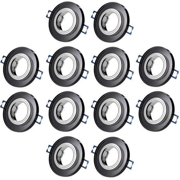 12er Set Einbaustrahler GU10 - LED Deckenspots Glas Schwarz Flach Rund - LED Einbauspots 230V ohne Leuchtmittel - Sparpack