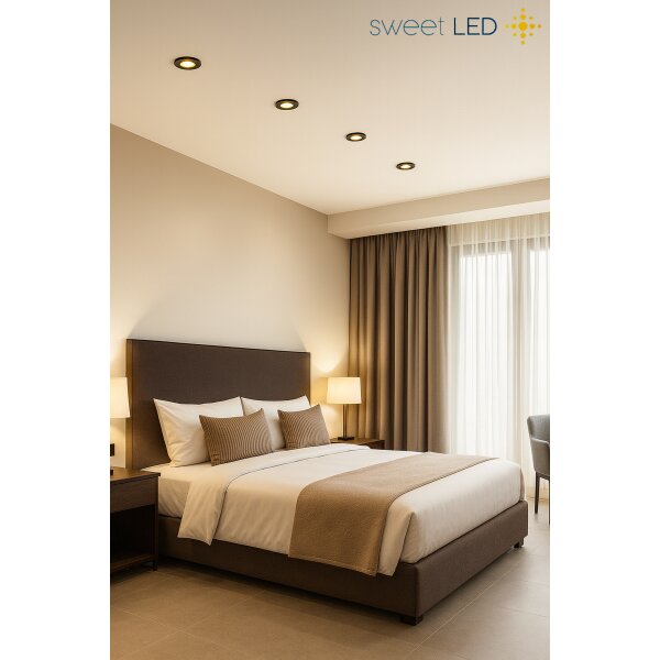 LED Einbaustrahler Glas Schwarz | 12er Set GU10 Flach Rund