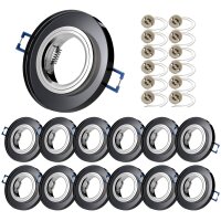 LED Einbaustrahler Glas Schwarz | 12er Set GU10 Flach Rund