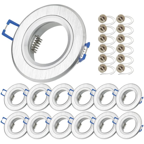 LED Einbaustrahler GU10 Alu Silber | 12er Set gebürstet Rund