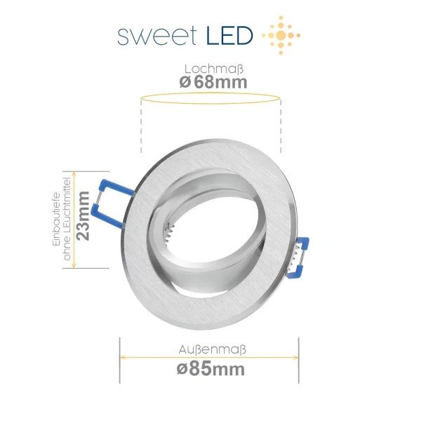 LED Einbaustrahler GU10 Alu Silber | 12er Set gebürstet Rund
