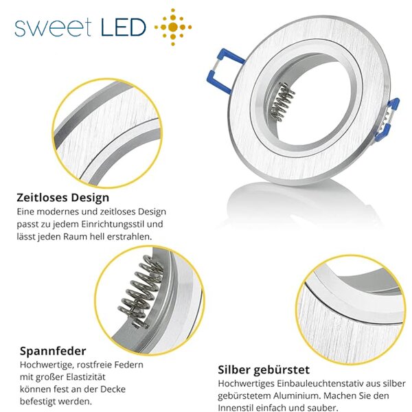 LED Einbaustrahler GU10 Alu Silber | 12er Set gebürstet Rund