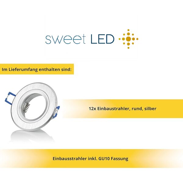 LED Einbaustrahler GU10 Alu Silber | 12er Set gebürstet Rund