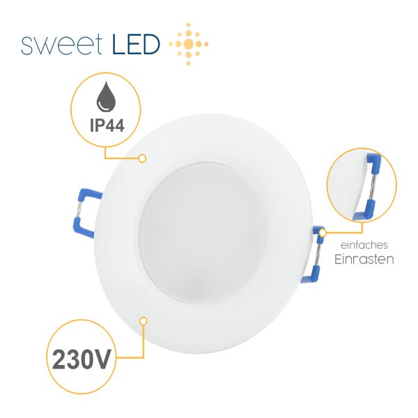 Einbaustrahler Bad LED 5er Pack rund weiß IP44 6,5 Watt kaltweiß