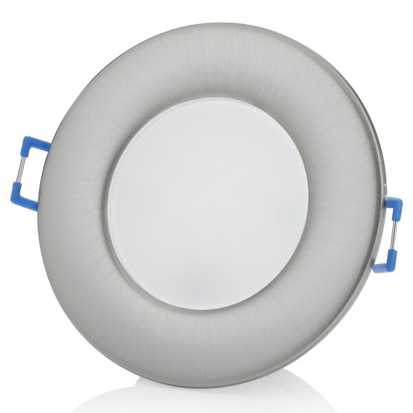 LED Einbaustrahler IP44 Bad Flach - Led Spots Gebürstet Chrom -  LED Leuchtmittel 3000K Warmweiß 6.5W Sparpack - 30 mm Einbautiefe