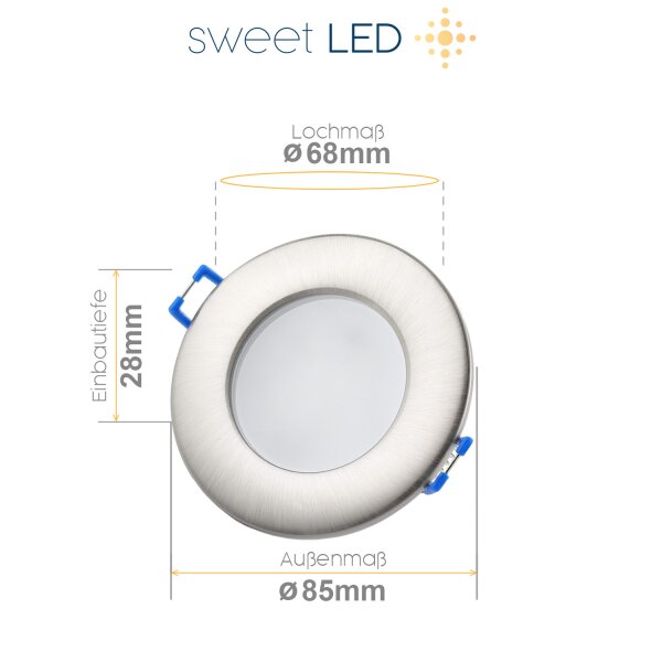 Bad Einbaustrahler LED Flach - 10er SET Led Deckenleuchte Dimmbar 6.5W Kaltweiß Chrom Gebürstet - Einbauspots LED 30 mm Einbautiefe Sparpack