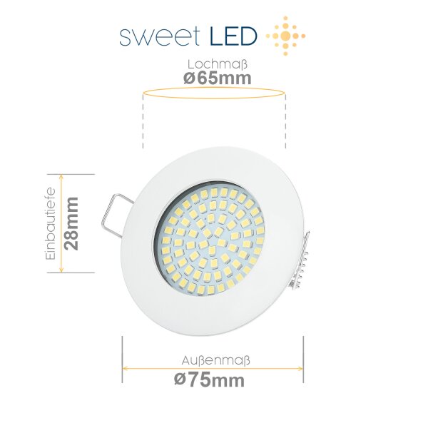 LED Einbaustrahler 230V 3.5W | 6er Set Einbauspots Warmweiß