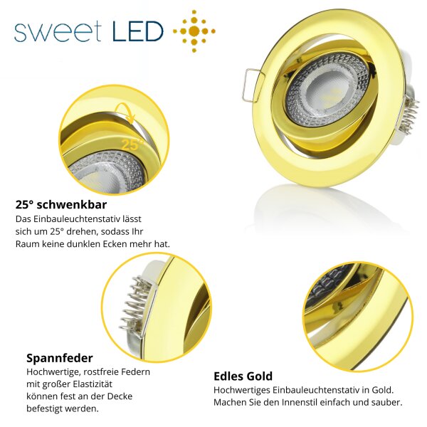 LED Einbaustrahler 5W 3-Step 230V IP20 | 6er Set Spots Decke Gold