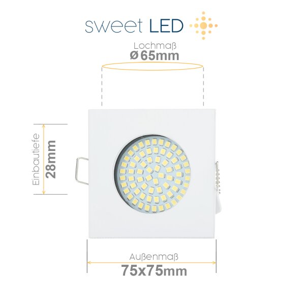 LED Einbaustrahler flach - Deckenspot 230V ca. 30 mm - 6er Sparpack Einbauleuchten eckig - 3.5W Warmweiß - LED Spots decke lochmaß 65 mm - weiß