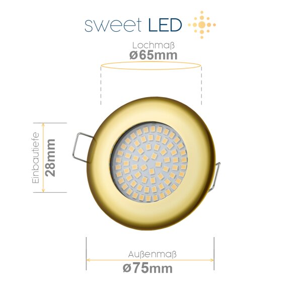 6er Set LED Einbaustrahler Gold flach | 3,5W 230V Ø65mm 3000K