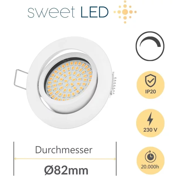 LED Einbaustrahler Weiß 6er Set | Dimmbar Kaltweiß 5W 230V