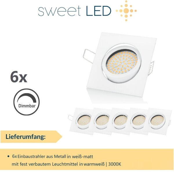 6er SET Sparpack - Led Spot Strahler flach 35 mm Einbautiefe - Deckenstrahler LED weiß eckig - Led Deckenleuchte dimmbar schwenkbar 5W warmweiß