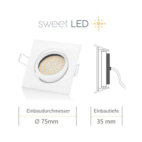 6er SET Sparpack - Led Spot Strahler flach 35 mm Einbautiefe - Deckenstrahler LED weiß eckig - Led Deckenleuchte dimmbar schwenkbar 5W warmweiß