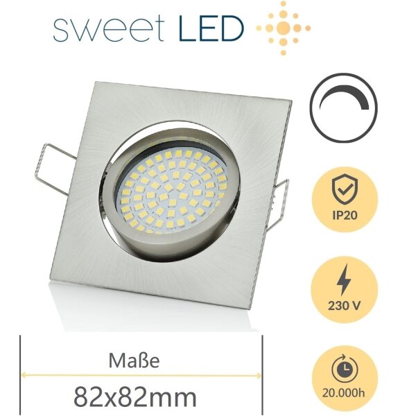 6er Set 230V Einbaustrahler Dimmbar | Eckig Kaltweiß 5W Chrom