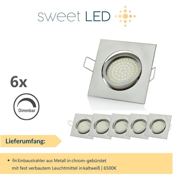 LED Einbaustrahler 230V | 6er Set Eckig Chrom 5W Dimmbar 6500K
