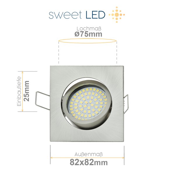 230 Volt Einbaustrahler Decke ultra flach 25 mm Einbautiefe - LED Leuchtmittel Wohnzimmer schwenkbar eckig chrom gebürstet - Spot 3.5W kaltweiß IP20
