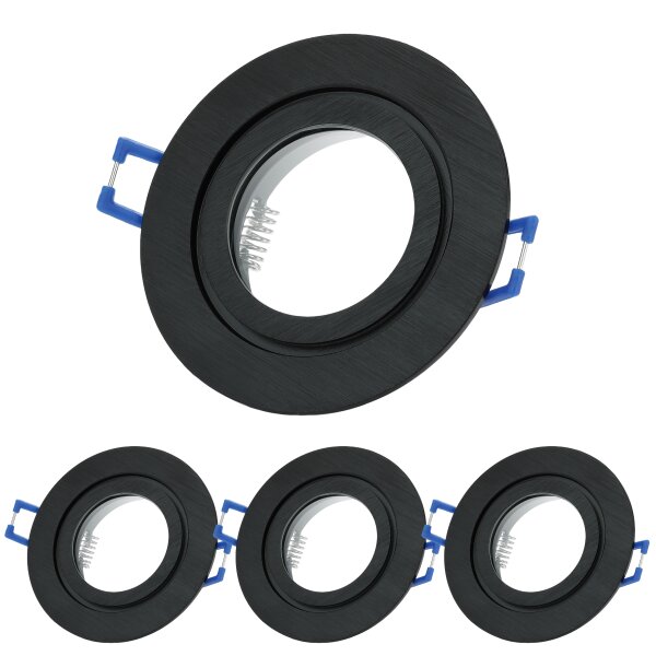 IP44 Einbaurahmen Bad Schwarz 4er Set | Rund Alu GU10 Fassung