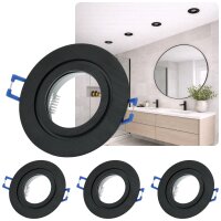 IP44 Einbaurahmen Bad Schwarz 4er Set | Rund Alu GU10...