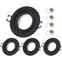 IP44 Einbaurahmen Bad Schwarz 4er Set | Rund Alu GU10 Fassung
