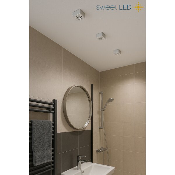 4er Set Eckig LED Aufbaustrahler IP44 Bad | Alu Gebürstet Aluminium | 230V Aufputz Deckenspot 80x80mm