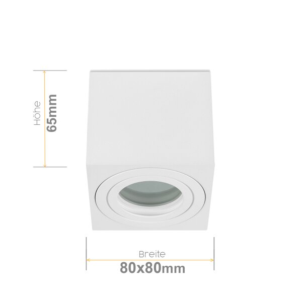 Deckenstrahler IP44 Bad - Spots Decke Led eckig flach 65 mm Höhe - 230V Aufbauspots Aluminium weiß matt - Led Deckenleuchte 4er Sparpack