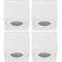 IP44 LED Bad Aufbaustrahler 4er Set | Weiß Matt Eckig Aluminium | 230V Aufputz Deckenspots Flach 65mm 80x80mm
