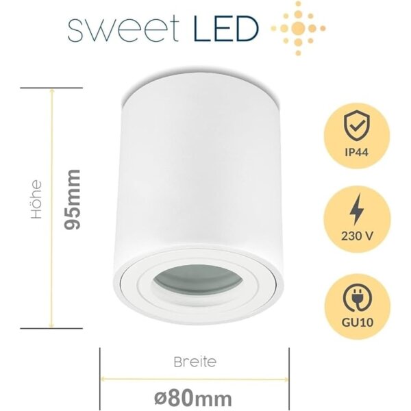 IP44 GU10 LED Aufbaustrahler Bad - Aufbauspot Alu Weiß Matt 230V (Ohne Leuchtmittel)
