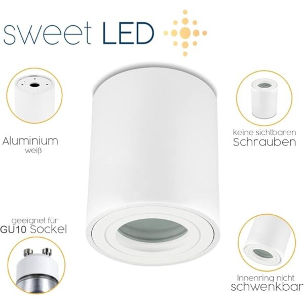 IP44 GU10 LED Aufbaustrahler Bad - Aufbauspot Alu Weiß Matt 230V (Ohne Leuchtmittel)