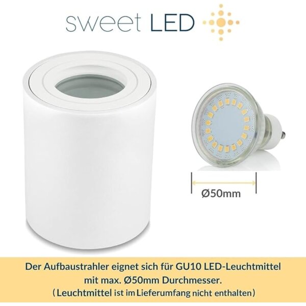 IP44 GU10 LED Aufbaustrahler Bad - Aufbauspot Alu Weiß Matt 230V (Ohne Leuchtmittel)