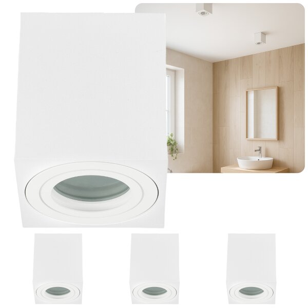 IP44 GU10 LED Aufbaustrahler Bad - Eckig Weiß Matt | 4er Set Aufbauspot