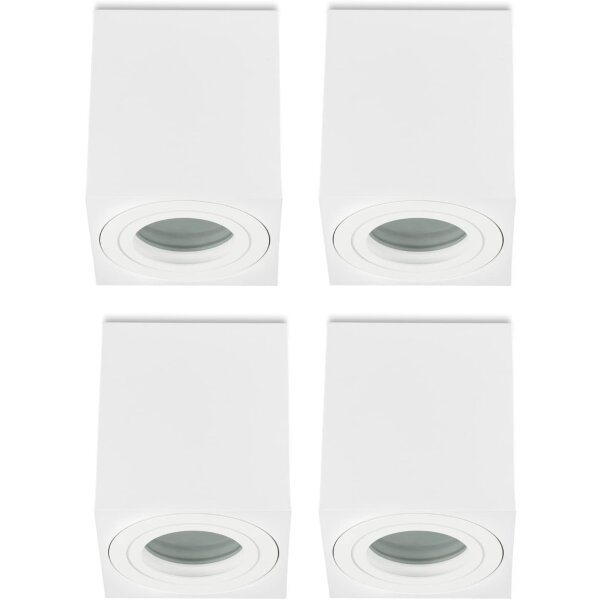 IP44 GU10 LED Aufbaustrahler Bad - Eckig Weiß Matt | 4er Set Aufbauspot